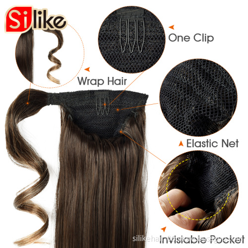 Long Blonde Color Curly Synthetic ponytail  Wrap Around straight Clip on ponytail hair extension for black women ponytail hair